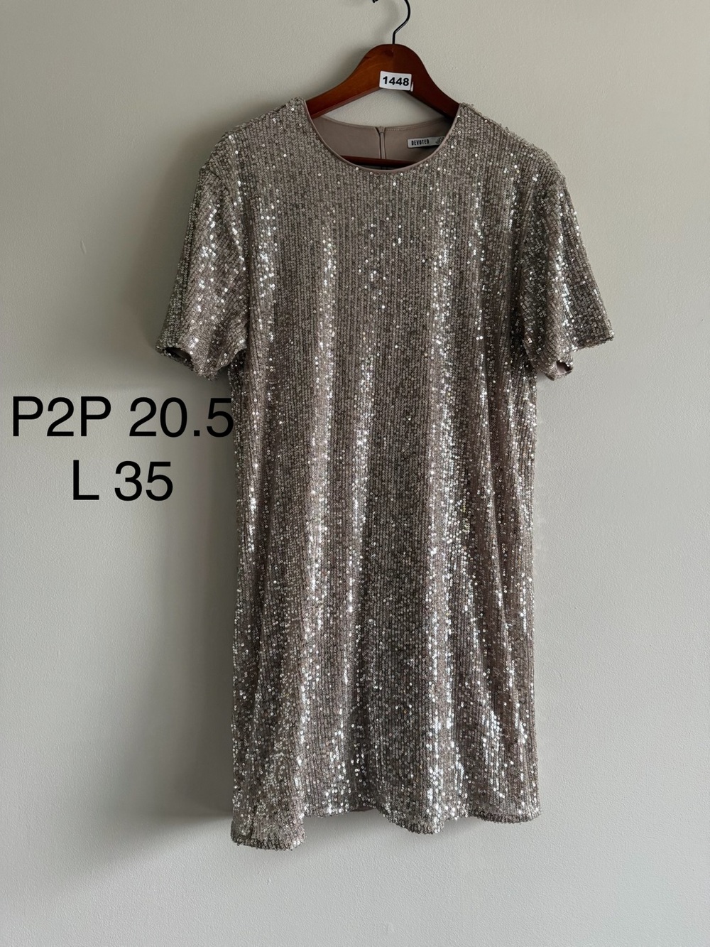 Devoted Champagne Sequin Shift Dress Size M Party Cocktail Holiday